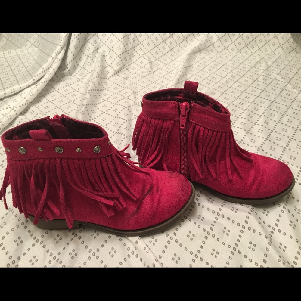 Pink fringe boots